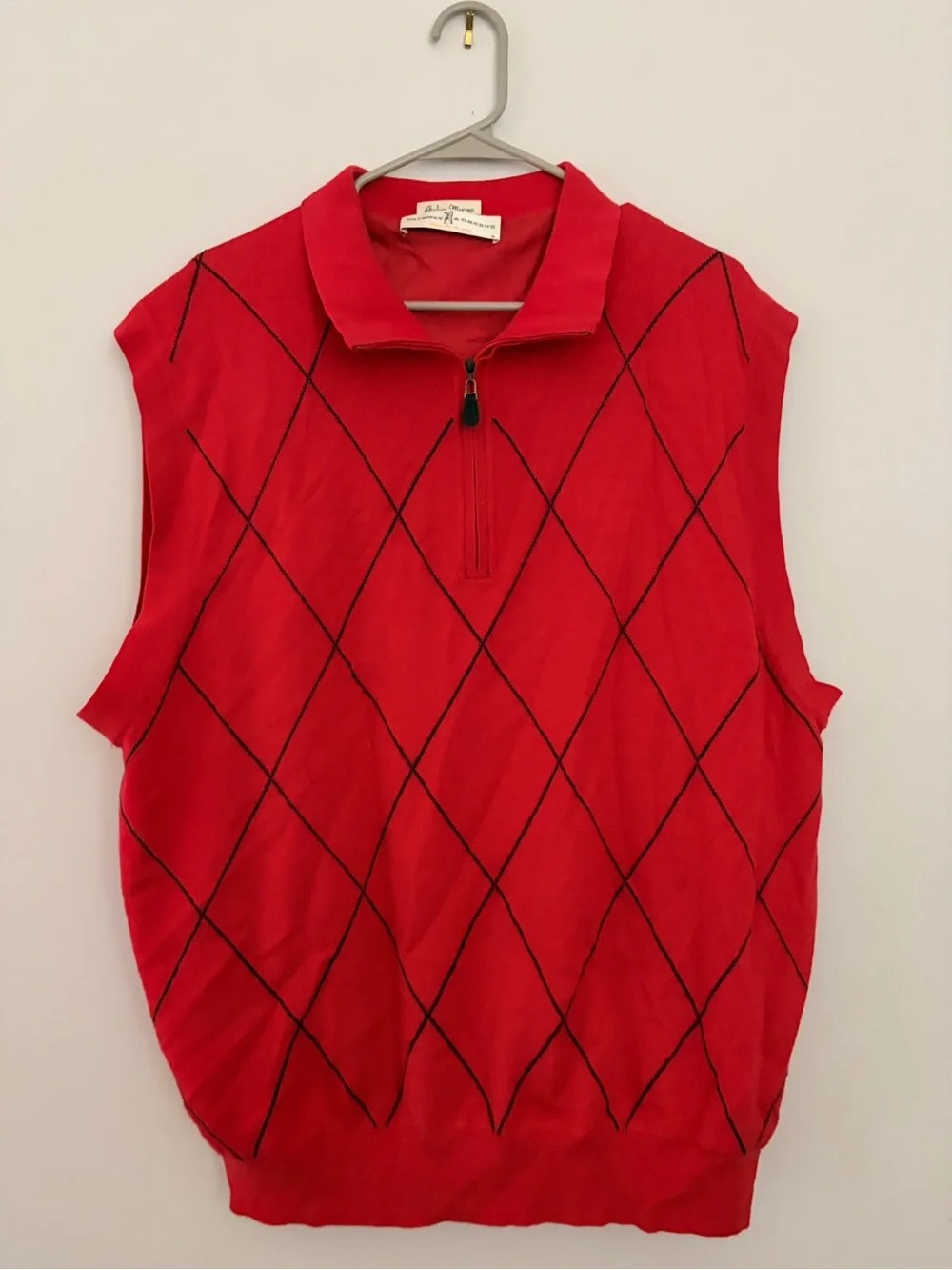 Fairway & Greene Red Sleeveless Half-Zip Argyle Vest